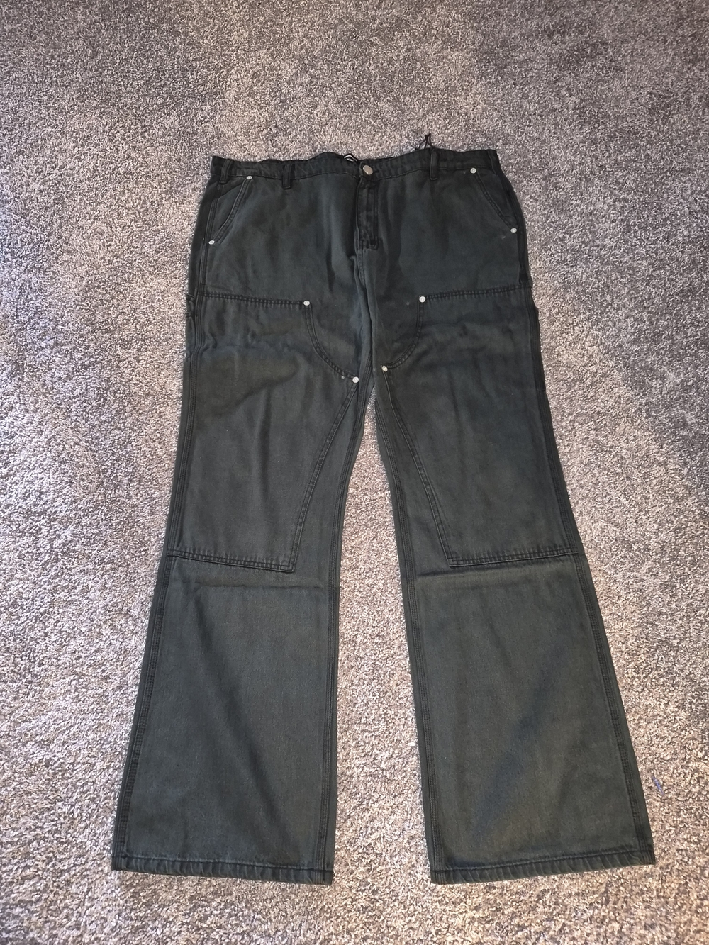 Dark Green Utility Wide-Leg Pants